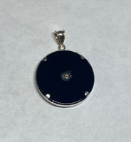 10 Karat Yellow Gold Fleur-de-Lis and Sterling Silver Bezel Genuine Black Onyx Pendant