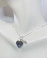 Sterling Silver 925 with Swarovski Element Birthstone Cat Lover Heart w/Fish Skeleton Pendant (16", 18" or 20" chain)