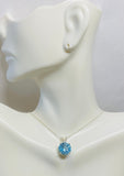 Sterling Silver Genuine 12mm Round Sky Blue Topaz Scroll Design Pendant w/ 18" Chain