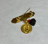 10K Ylw Gold Dios Me Bendiga w/Genuine Azabache & 8mm Saint Medal Baby Pin (Caridad, San Lazaro, Santa Barbara, Guadalupe, Guardian Angel)