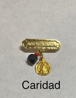 10K Ylw Gold Dios Me Bendiga w/Genuine Azabache & 8mm Saint Medal Baby Pin (Caridad, San Lazaro, Santa Barbara, Guadalupe, Guardian Angel)