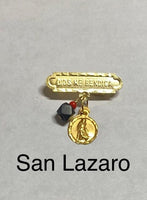 10K Ylw Gold Dios Me Bendiga w/Genuine Azabache & 8mm Saint Medal Baby Pin (Caridad, San Lazaro, Santa Barbara, Guadalupe, Guardian Angel)