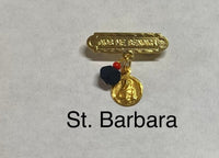 10K Ylw Gold Dios Me Bendiga w/Genuine Azabache & 8mm Saint Medal Baby Pin (Caridad, San Lazaro, Santa Barbara, Guadalupe, Guardian Angel)