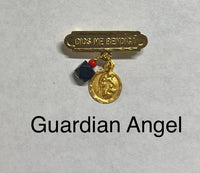 10K Ylw Gold Dios Me Bendiga w/Genuine Azabache & 8mm Saint Medal Baby Pin (Caridad, San Lazaro, Santa Barbara, Guadalupe, Guardian Angel)