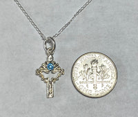 Sterling Silver Holy Spirit Dove Cross with Birthstone