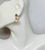 14 Karat Yellow Gold Filled 5mm Ball Stud Earrings with Hanging Genuine 7mm Pink Coral Beads