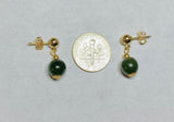 14 Karat Yellow Gold Filled 5mm Ball Stud Earrings with Hanging Genuine 8mm Nephrite Jade Beads