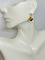 14 Karat Yellow Gold Filled 5mm Ball Stud Earrings with Hanging Genuine 8mm Tiger's Eye Beads