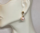 14 Karat Yellow Gold Filled 5mm Ball Stud Earrings with Hanging Genuine 8mm Ringed Pink Freshwater Pearls