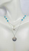 Sterling Silver and Genuine Turquoise Starfish & Sand Dollar 18" Necklace