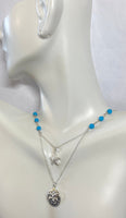 Sterling Silver and Genuine Turquoise Starfish & Sand Dollar 18" Necklace