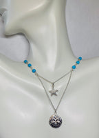 Sterling Silver and Genuine Turquoise Starfish & Sand Dollar 18" Necklace