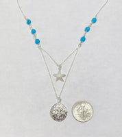 Sterling Silver and Genuine Turquoise Starfish & Sand Dollar 18" Necklace