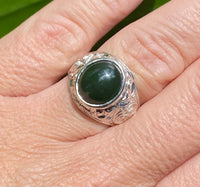 Vintage NOS 1960's Sterling Silver Genuine Dark Nephrite Jade Man's Ring