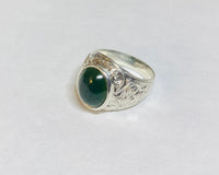 Vintage NOS 1960's Sterling Silver Genuine Dark Nephrite Jade Man's Ring