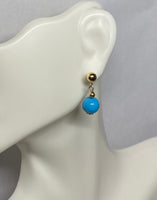 14 Karat Yellow Gold Filled 5mm Ball Stud Earrings with Hanging 8mm Turquoise Beads