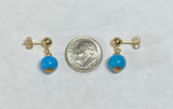 14 Karat Yellow Gold Filled 5mm Ball Stud Earrings with Hanging 8mm Turquoise Beads