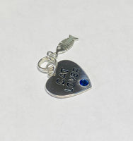 Sterling Silver 925 with Swarovski Element Birthstone Cat Lover Heart w/Fish Skeleton Pendant (16", 18" or 20" chain)