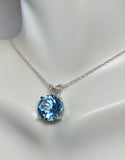 Sterling Silver Genuine 12mm Round Sky Blue Topaz Scroll Design Pendant w/ 18" Chain