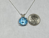 Sterling Silver Genuine 12mm Round Sky Blue Topaz Scroll Design Pendant w/ 18" Chain