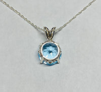 Sterling Silver Genuine 12mm Round Sky Blue Topaz Scroll Design Pendant w/ 18" Chain