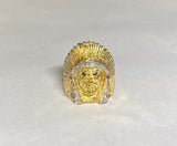 Vintage NOS 18 Karat Yellow Gold Genuine Diamond, Ruby and Sapphire Indian Chief Head Biker Ring