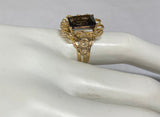 Vintage Estate Sale 14 Karat Yellow Gold and Genuine 12 x 10mm Smoky Quartz Ladies Ring