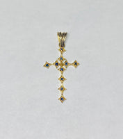 Vintage 14K Yellow Gold and Genuine Sapphire Cross Pendant