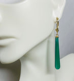 14 Karat Yellow Gold and Genuine Green Onyx Lever Back Dangle Earrings