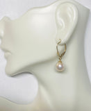 14 Karat Yellow Gold and Genuine 8mm Round Freshwater Pearl Lever Back Earrings