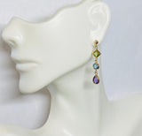 14 Karat Yellow Gold and Genuine Peridot, Blue Topaz and Amethyst Dangle Earrings