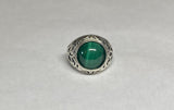 Sterling Silver and Genuine 12mm Cabochon Malachite Ladies Filigree Ring