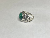 Sterling Silver and Genuine 12mm Cabochon Malachite Ladies Filigree Ring