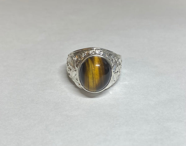 Vintage NOS 1960's Sterling Silver Genuine Tiger's Eye Man's Ring