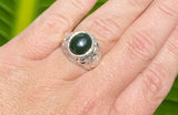 Vintage NOS 1960's Sterling Silver Genuine Dark Nephrite Jade Man's Ring