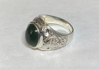 Vintage NOS 1960's Sterling Silver Genuine Dark Nephrite Jade Man's Ring