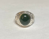 Vintage NOS 1960's Sterling Silver Genuine Dark Nephrite Jade Man's Ring