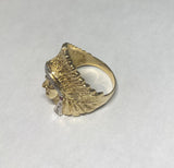 Vintage NOS 18 Karat Yellow Gold Genuine Diamond, Ruby and Sapphire Indian Chief Head Biker Ring