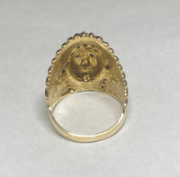 Vintage NOS 18 Karat Yellow Gold Genuine Diamond, Ruby and Sapphire Indian Chief Head Biker Ring