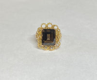 Vintage Estate Sale 14 Karat Yellow Gold and Genuine 12 x 10mm Smoky Quartz Ladies Ring