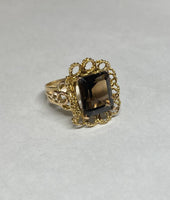 Vintage Estate Sale 14 Karat Yellow Gold and Genuine 12 x 10mm Smoky Quartz Ladies Ring