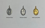 Sterling Silver 925 Oval Miraculous Virgin Mary Medal (Antiqued Silver, Rhodium-plated or Yellow gold-plated)