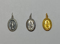 Sterling Silver 925 Oval Miraculous Virgin Mary Medal (Antiqued Silver, Rhodium-plated or Yellow gold-plated)