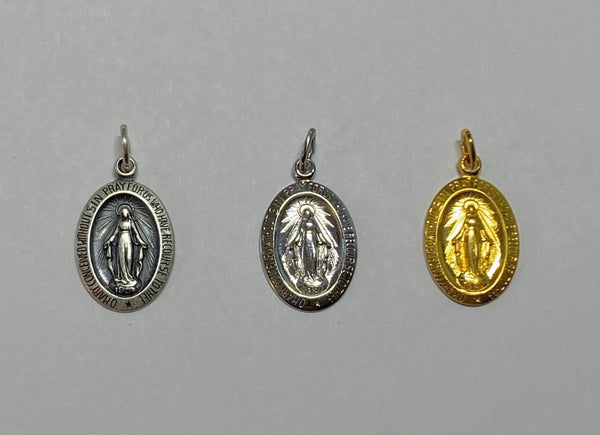 Sterling Silver 925 Oval Miraculous Virgin Mary Medal (Antiqued Silver, Rhodium-plated or Yellow gold-plated)