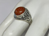 Sterling Silver 12mm Round Cabochon Brown Goldstone "Venturina" Filigree Style Ladies Ring