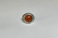 Sterling Silver 12mm Round Cabochon Brown Goldstone "Venturina" Filigree Style Ladies Ring