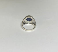 Sterling Silver Genuine 12mm Round Cabochon Lapis Lazuli Filigree Style Ladies Ring