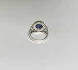 Sterling Silver Genuine 12mm Round Cabochon Lapis Lazuli Filigree Style Ladies Ring