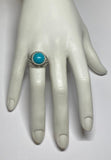 Sterling Silver Genuine 12mm Round Cabochon Chinese Turquoise Filigree Style Ladies Ring