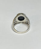 Sterling Silver Genuine 12mm Round Cabochon Black Onyx Filigree Style Ladies Ring